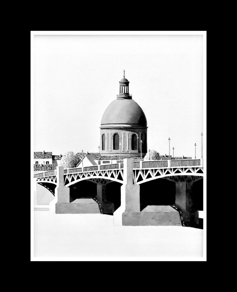 Aquarelle Toulouse -la Grave pont Saint-Pierre
