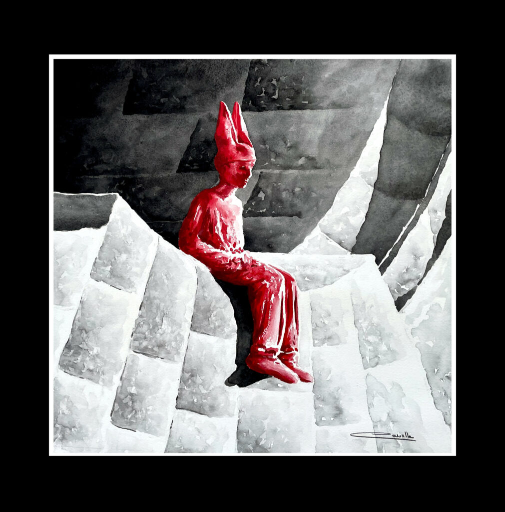 Aquarelle l'enfant au bonnet d'âne