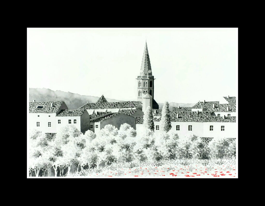 aquarelle Martres-Tolosane vue champêtre