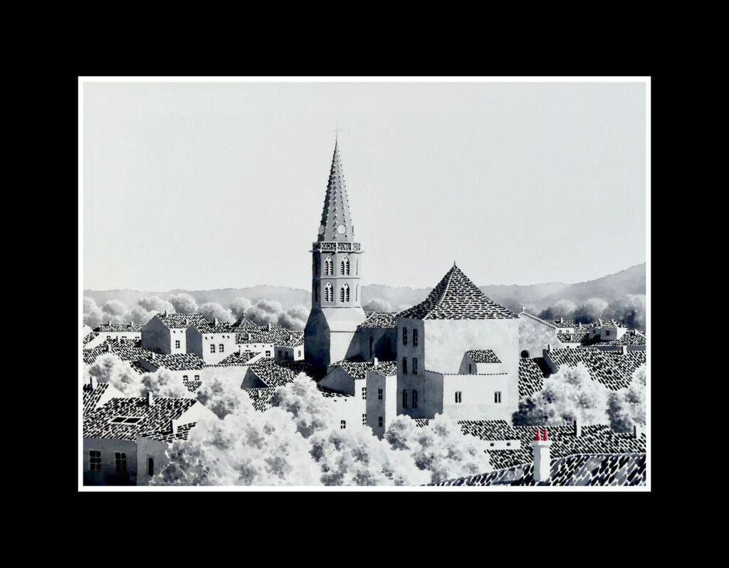 aquarelle Martres-Tolosane clocher de Saint-Vidian