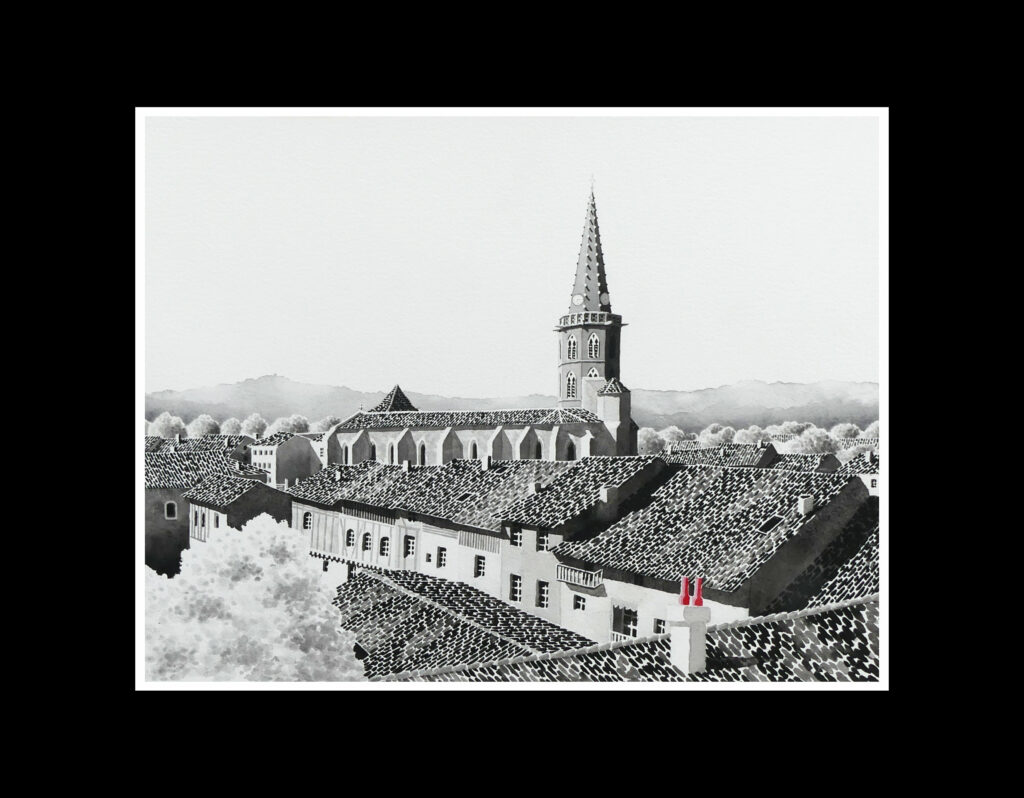 aquarelle les toits de Martres