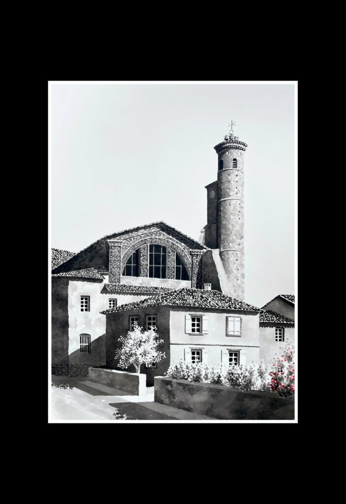 aquarelle la collégiale de L'Isle Jourdain